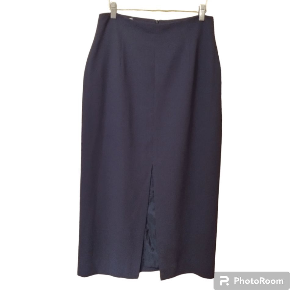 Vintage Rena Rowan for Saville Long Dk Gray Pencil Skirt w/ Front Slit Sz 10